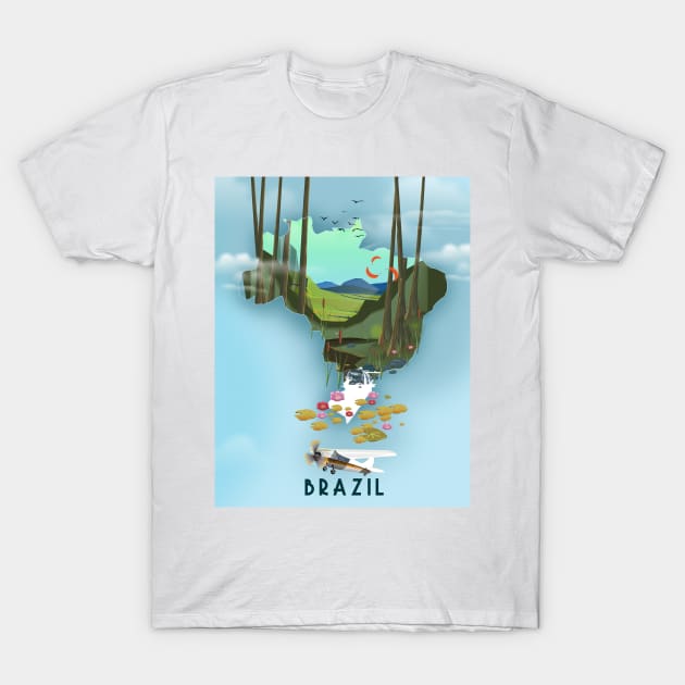 Brazil Travel poster map T-Shirt by nickemporium1